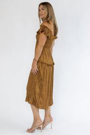 Ruche Me Right Golden Midi Dress