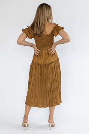 Ruche Me Right Golden Midi Dress