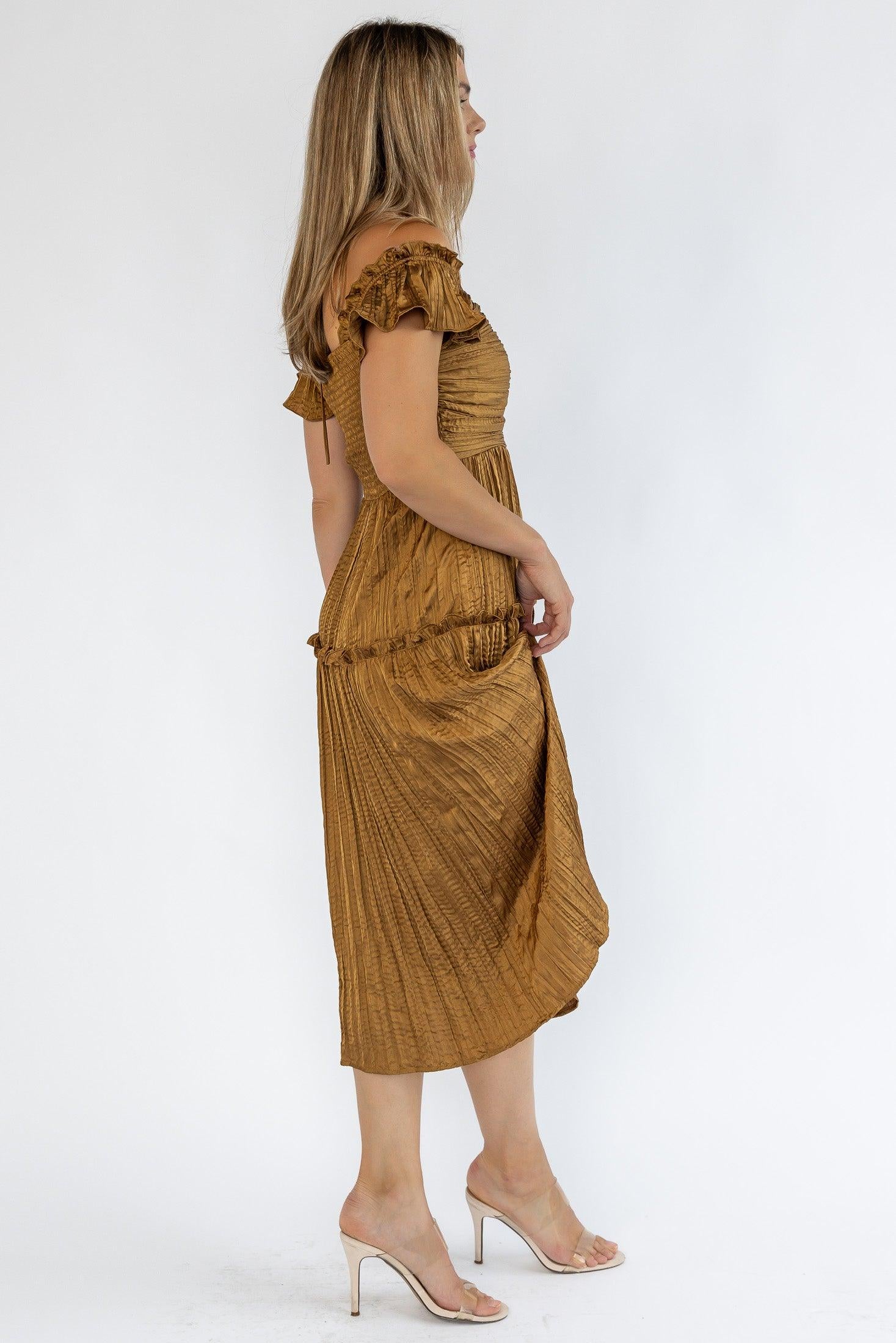 Ruche Me Right Golden Midi Dress