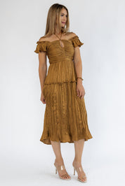 Ruche Me Right Golden Midi Dress