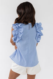 Ruffle Me Up Blue Top - Final Sale