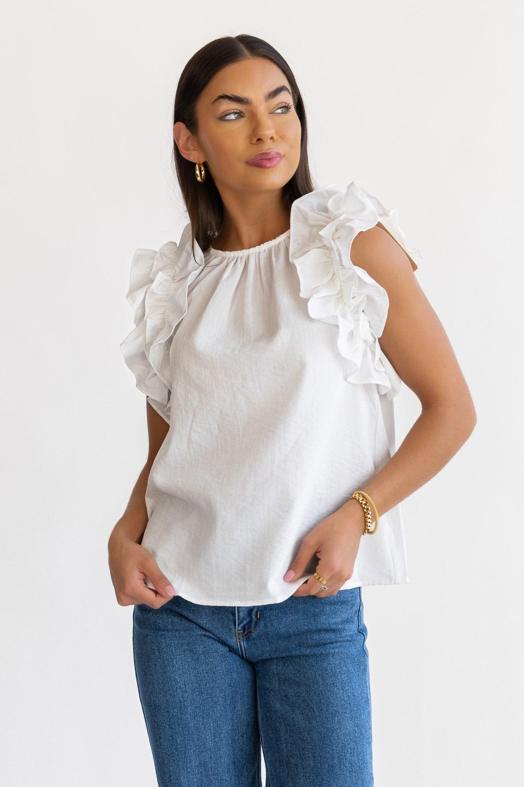 Ruffle Me Up White Top - Final Sale