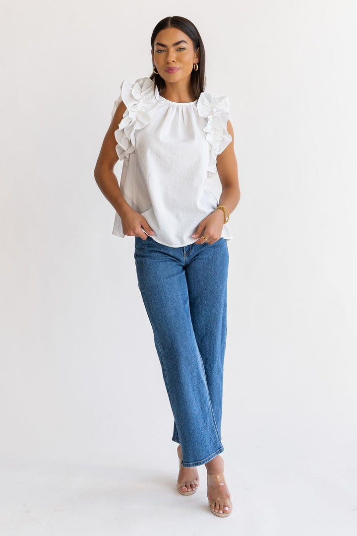 Ruffle Me Up White Top - Final Sale