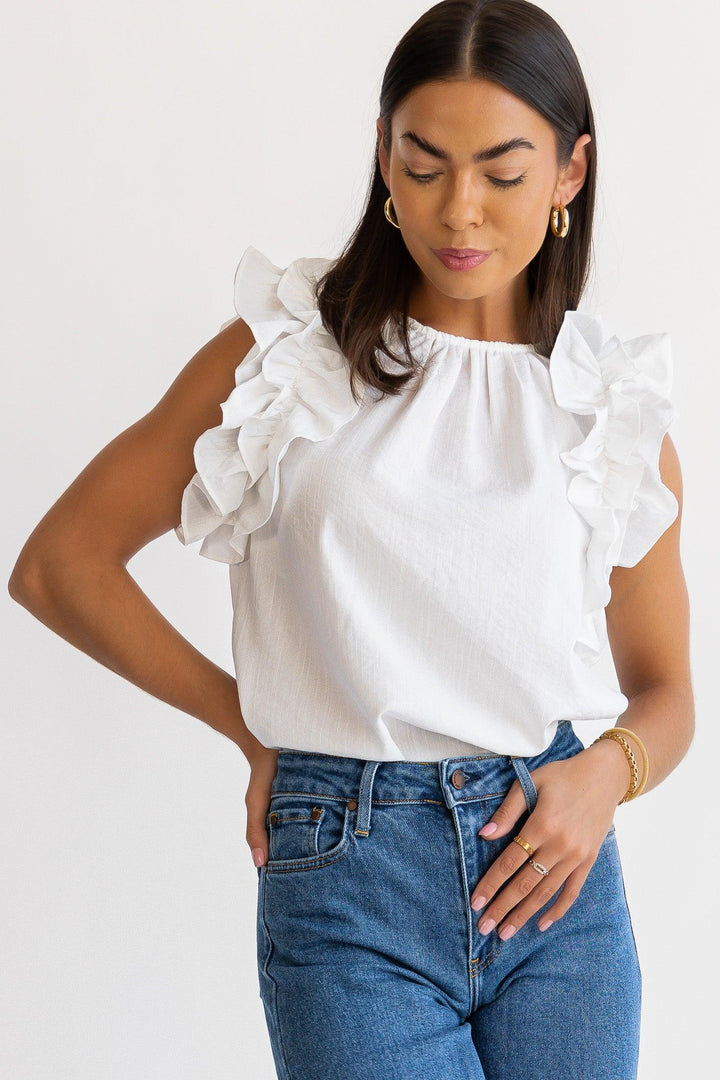 Ruffle Me Up White Top - Final Sale