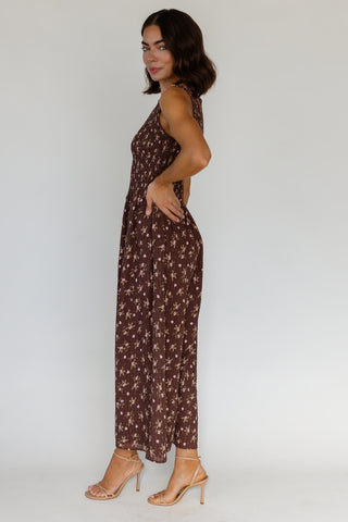 Fable Floral Midi Dress - Brown - Preorder