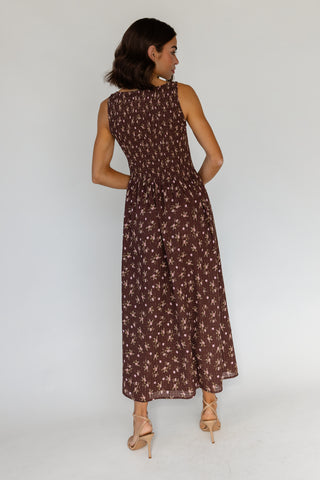 Fable Floral Midi Dress - Brown - Preorder
