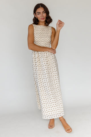 Fable Floral Midi Dress - Cream - Preorder