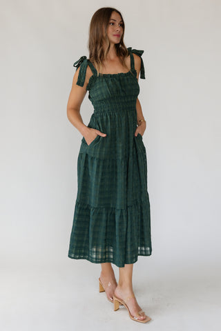 Hazel Checkered Midi Dress - Green