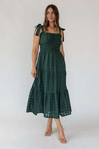 Hazel Checkered Midi Dress - Green