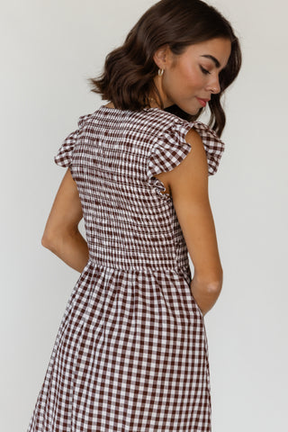 Ivanah Smocked Maxi Dress - Brown Gingham - Preorder