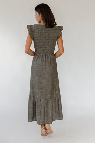 Ivanah Smocked Maxi Dress - Olive