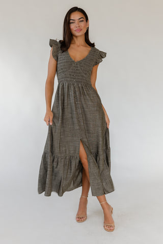 Ivanah Smocked Maxi Dress - Olive