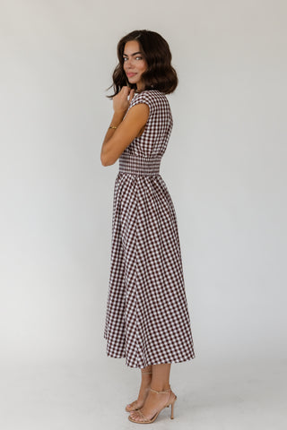 Ivette Midi Dress - Brown Gingham