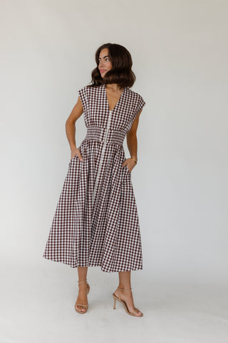 Ivette Midi Dress - Brown Gingham