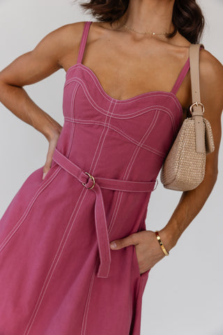 Sorelle Belted Midi Dress - Mauve