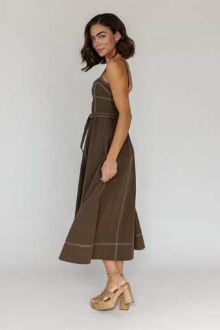 Sorelle Belted Midi Dress - Olive
