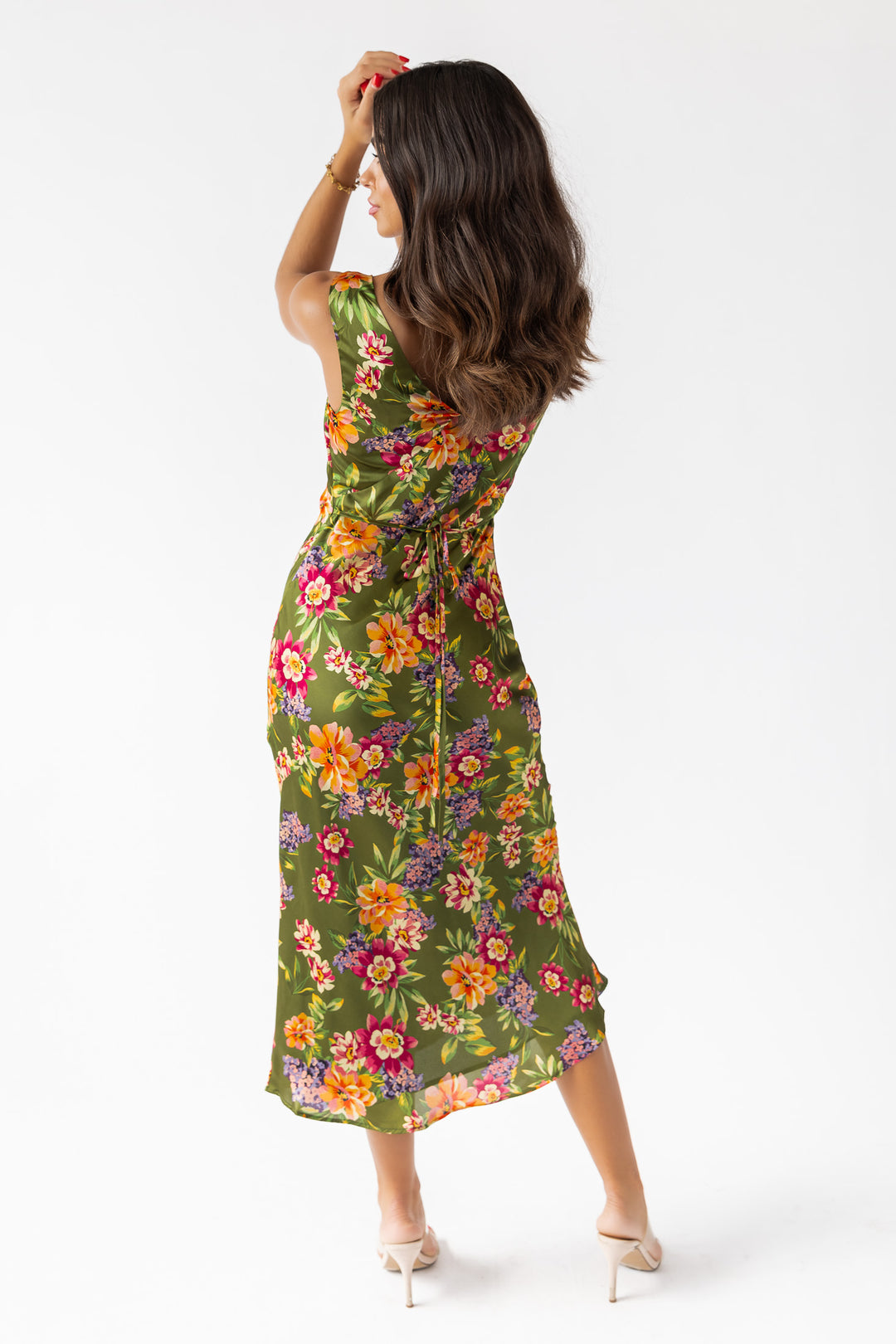 Sage Floral V-Neck Midi Dress