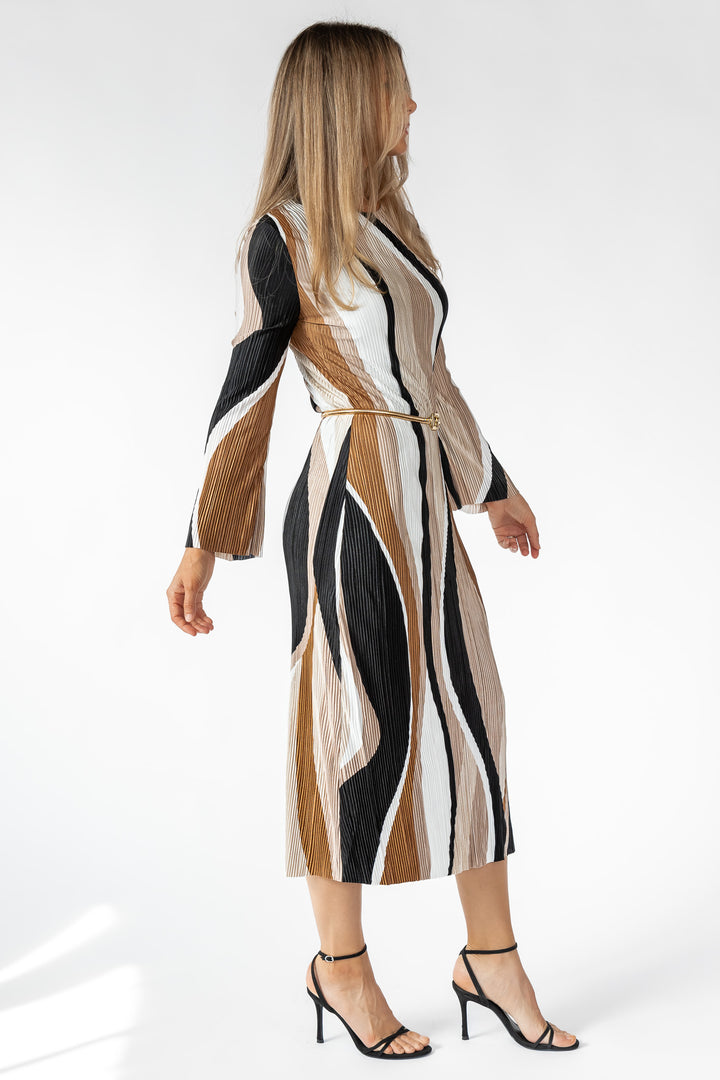 Selah Mocha Wave Print Maxi Dress