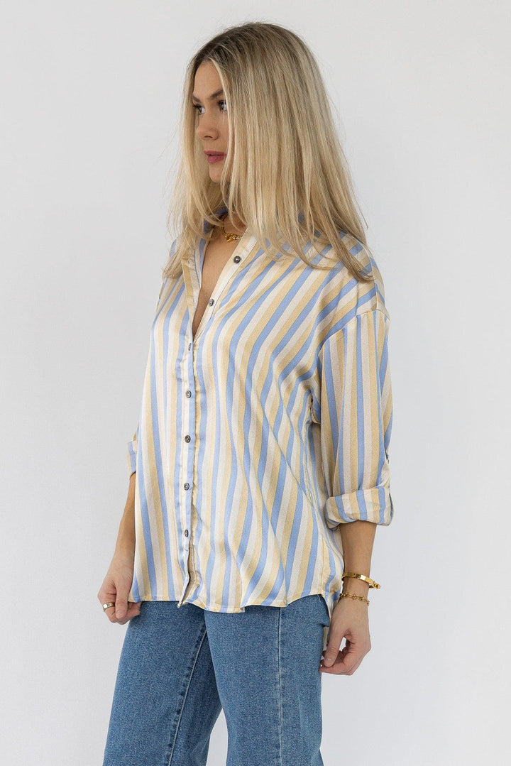 Seona Blue Stripe Satin Top - Final Sale