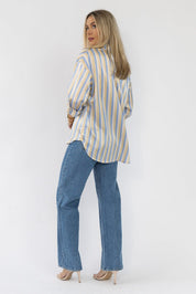 Seona Blue Stripe Satin Top