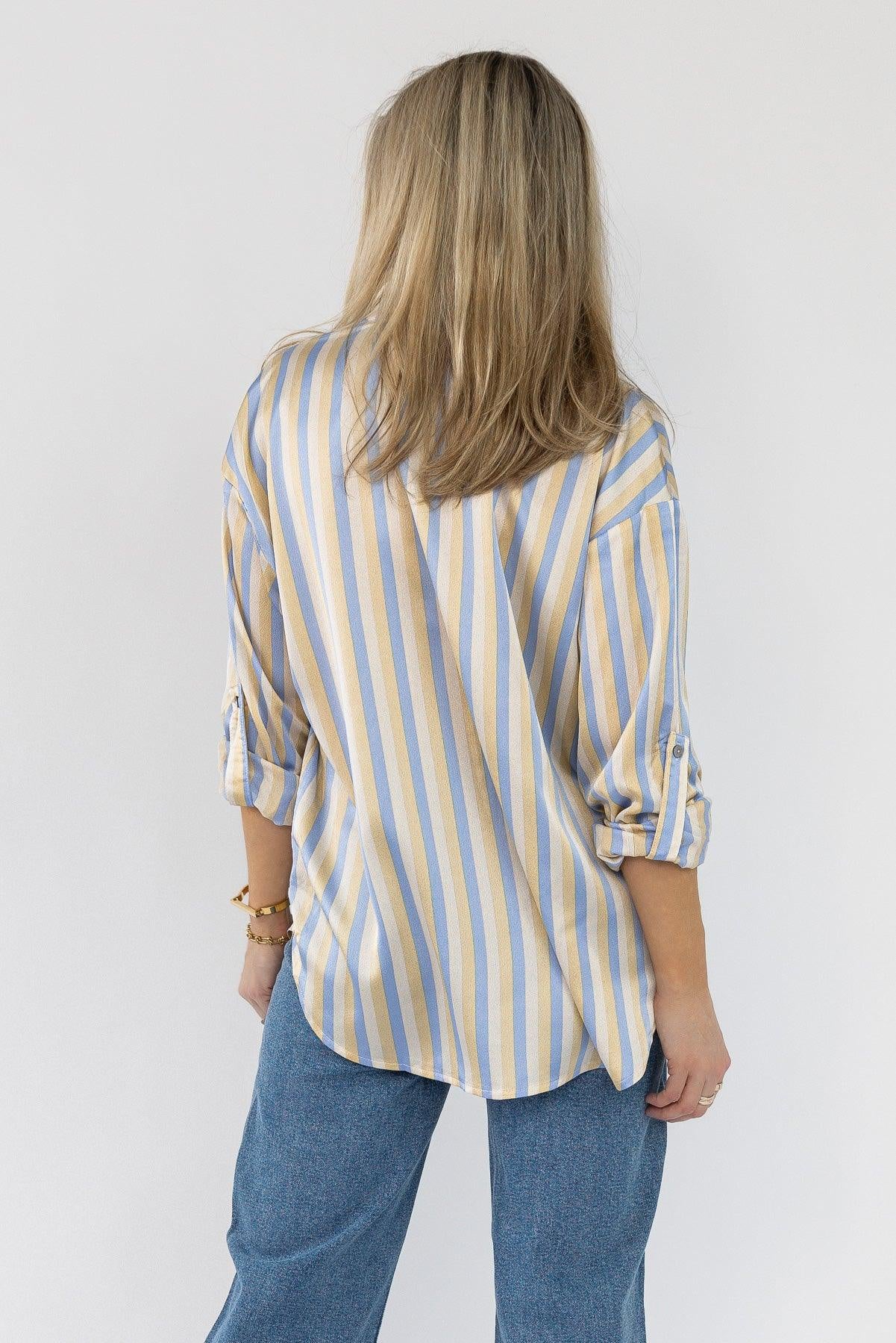 Seona Blue Stripe Satin Top