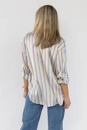 Seona Blue Stripe Satin Top