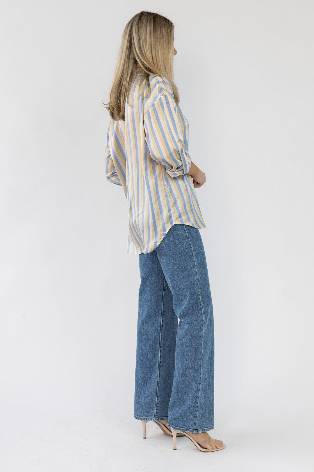 Seona Blue Stripe Satin Top - Final Sale