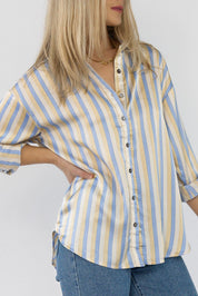 Seona Blue Stripe Satin Top