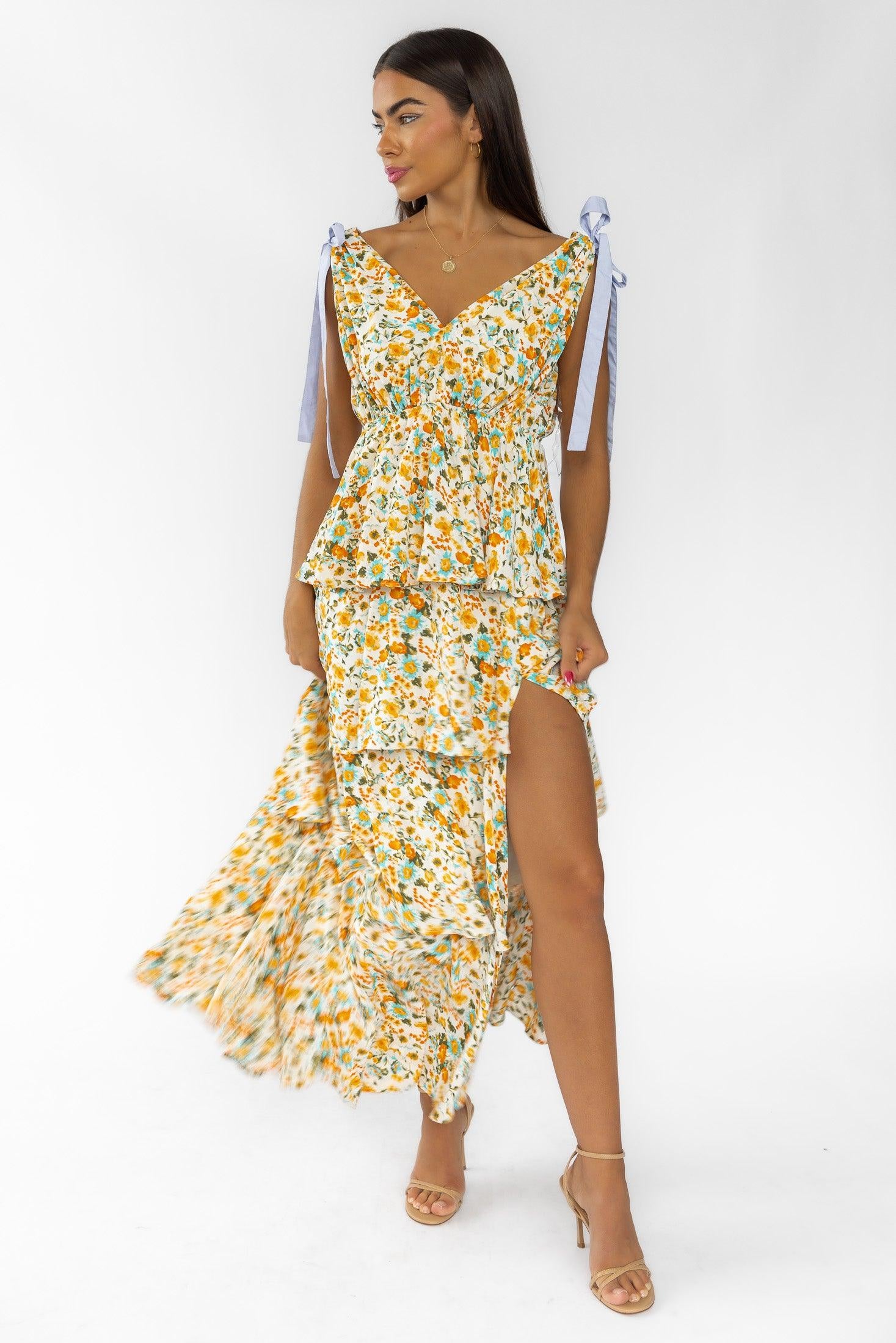 Shaina Cream Floral Maxi Dress - Final Sale