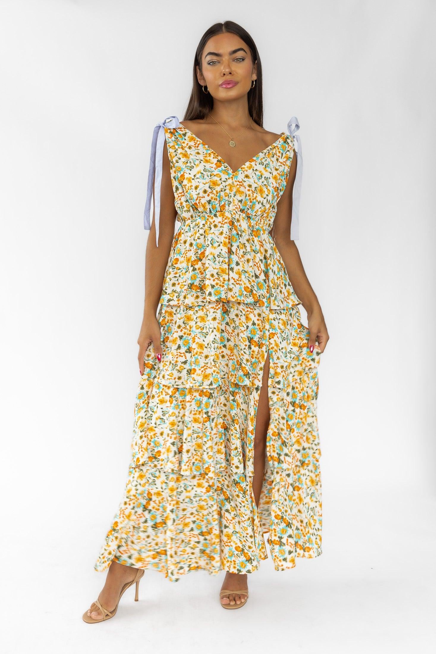 Shaina Cream Floral Maxi Dress - Final Sale