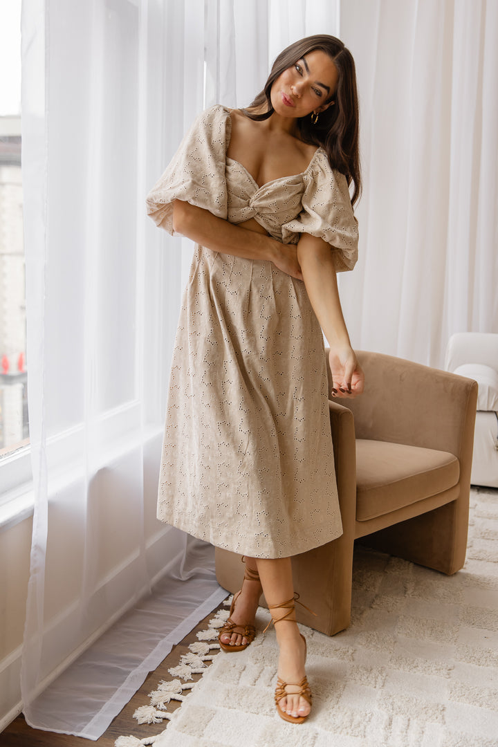 Skye Natural Knotted Embroidered Dress