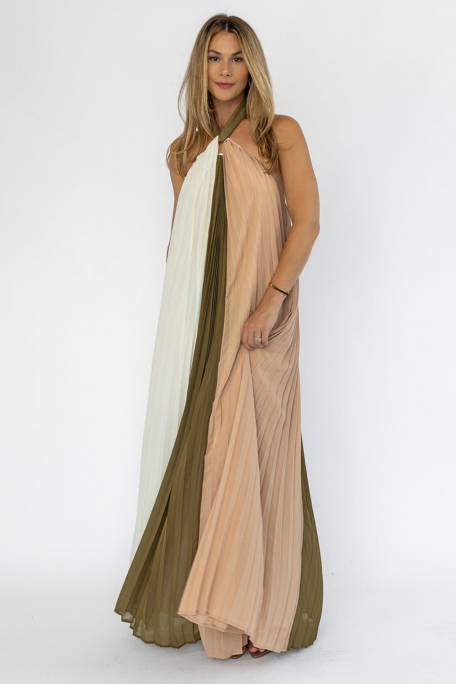 Sorin Olive Color Block Maxi Dress