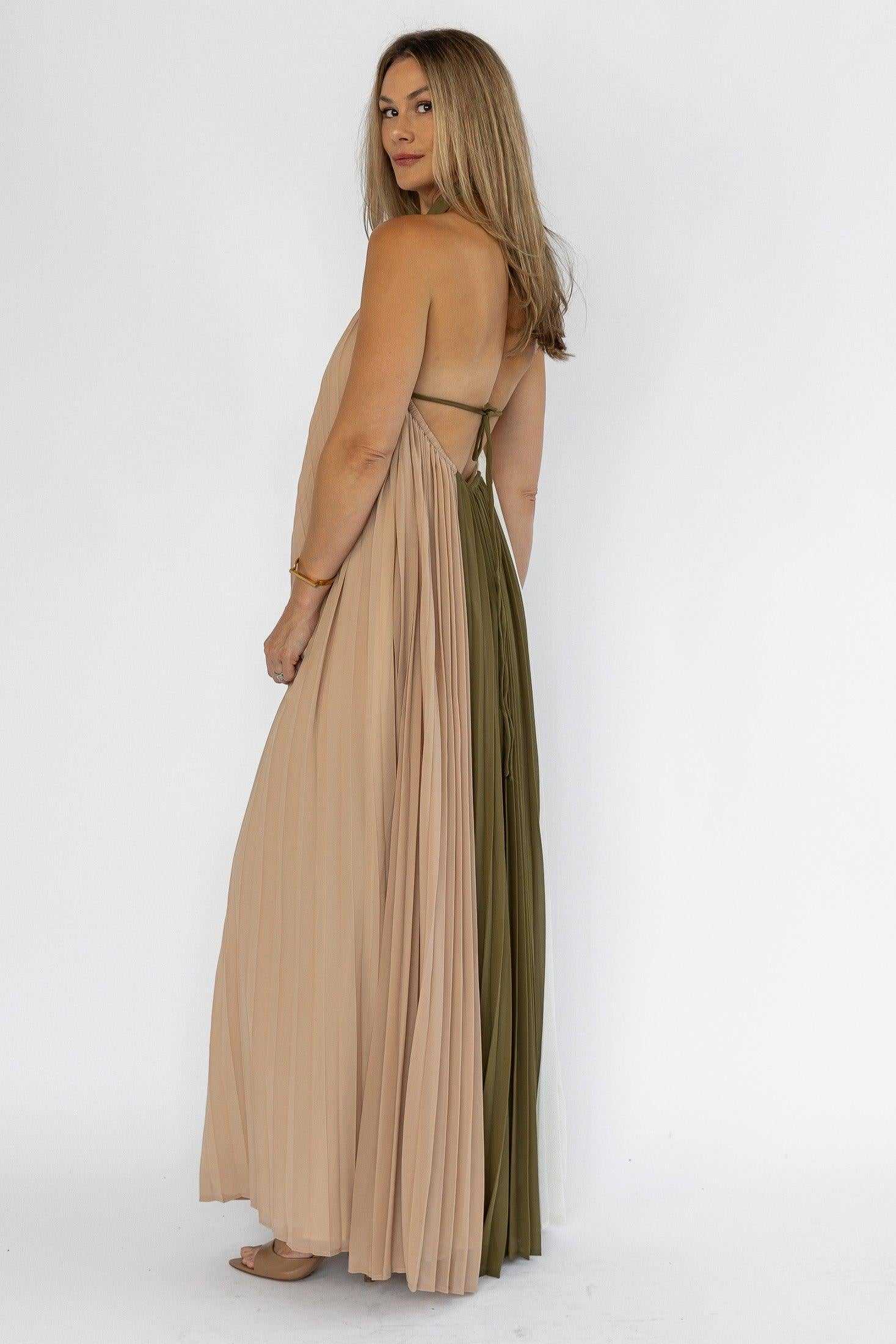 Sorin Olive Color Block Maxi Dress