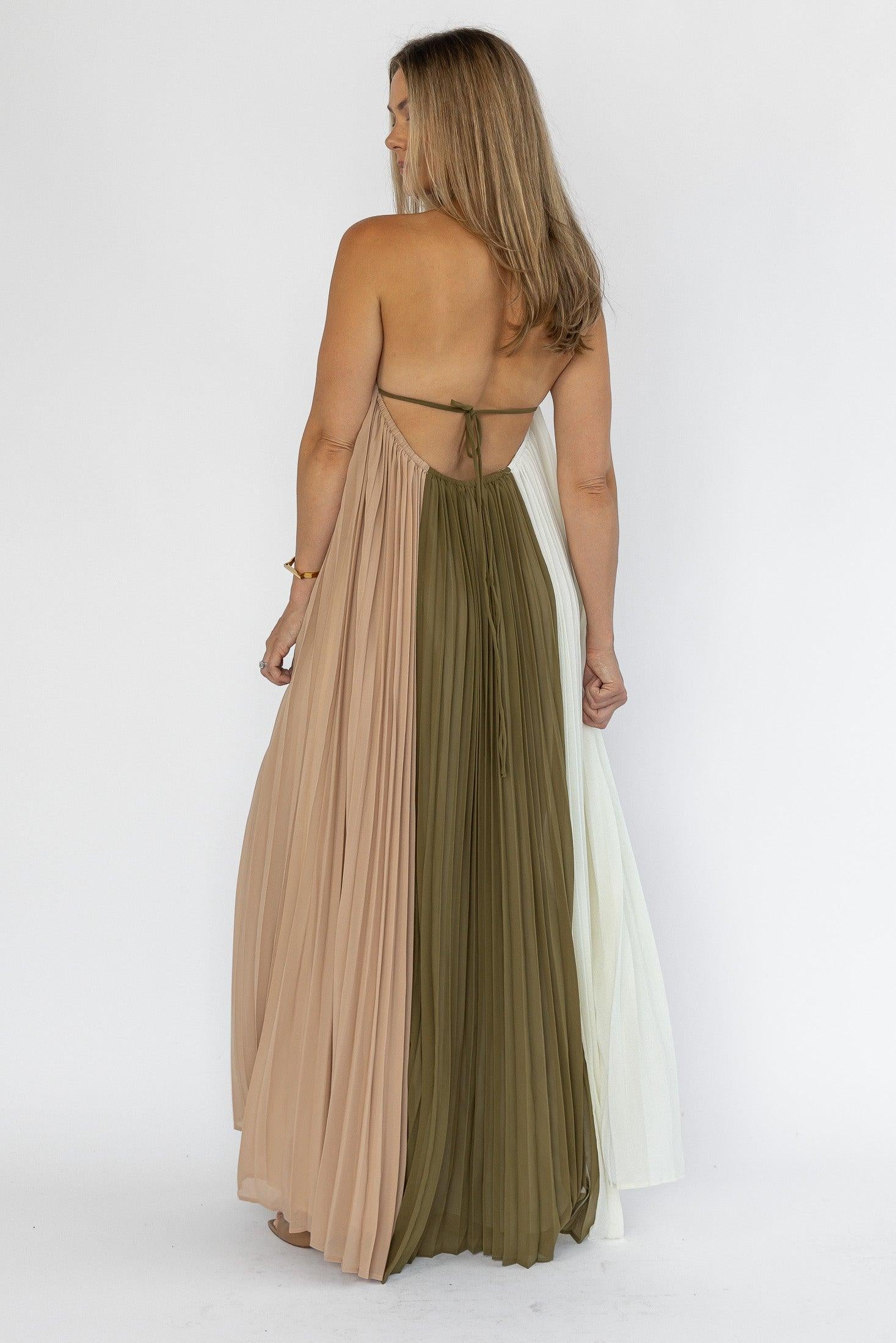 Sorin Olive Color Block Maxi Dress