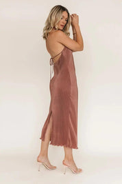 Sunset Secret Bronze Halter Midi Dress