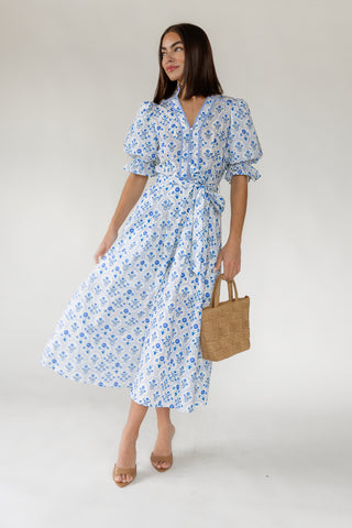 Tansy Floral Midi Dress - Blue