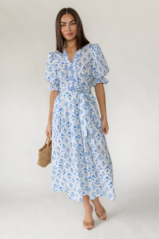 Tansy Floral Midi Dress - Blue