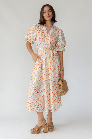 Tansy Floral Midi Dress - Peach
