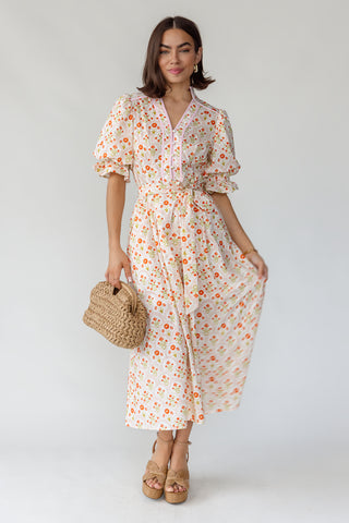 Tansy Floral Midi Dress - Peach