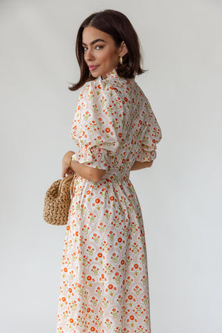Tansy Floral Midi Dress - Peach