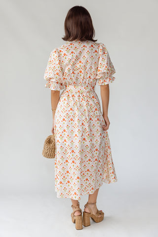 Tansy Floral Midi Dress - Peach