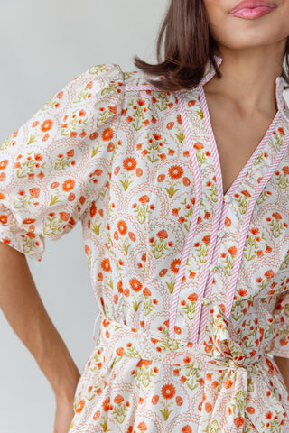 Tansy Floral Midi Dress - Peach