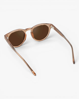 Brown sunglasses with a clear frame on a white background