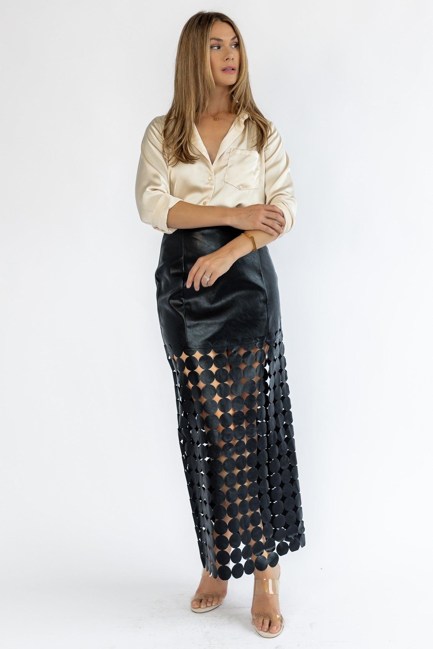 Vesper Faux Leather Circle Cut Skirt