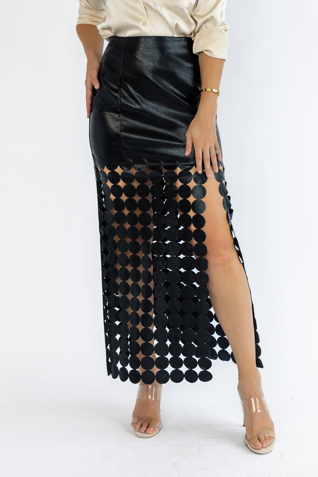 Vesper Faux Leather Circle Cut Skirt - Final Sale