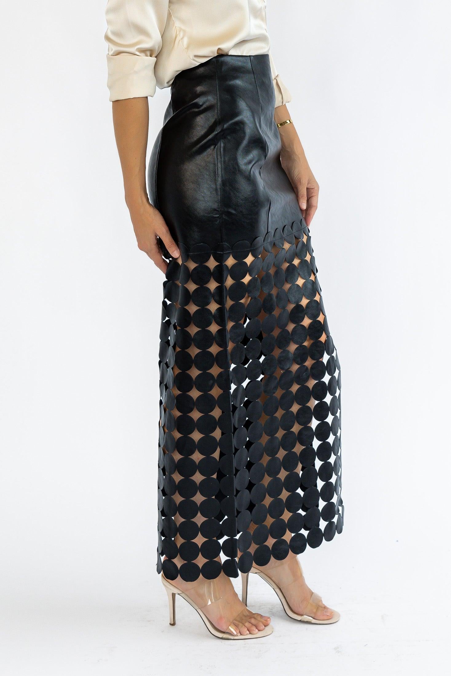 Vesper Faux Leather Circle Cut Skirt