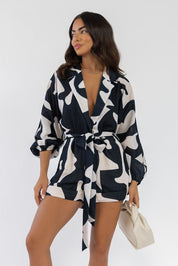 Vita Black Abstract Print Romper - Final Sale