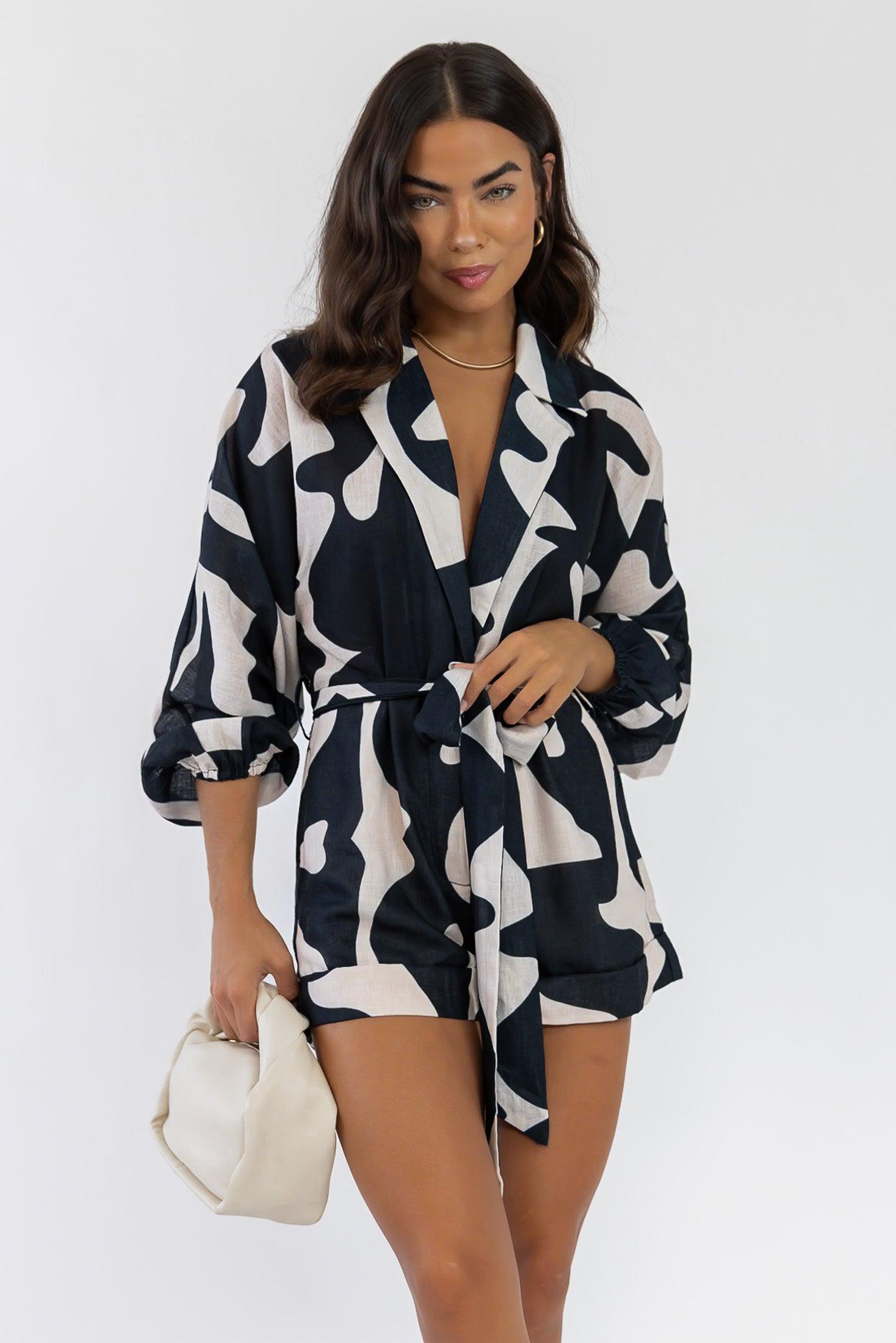 Vita Black Abstract Print Romper - Final Sale