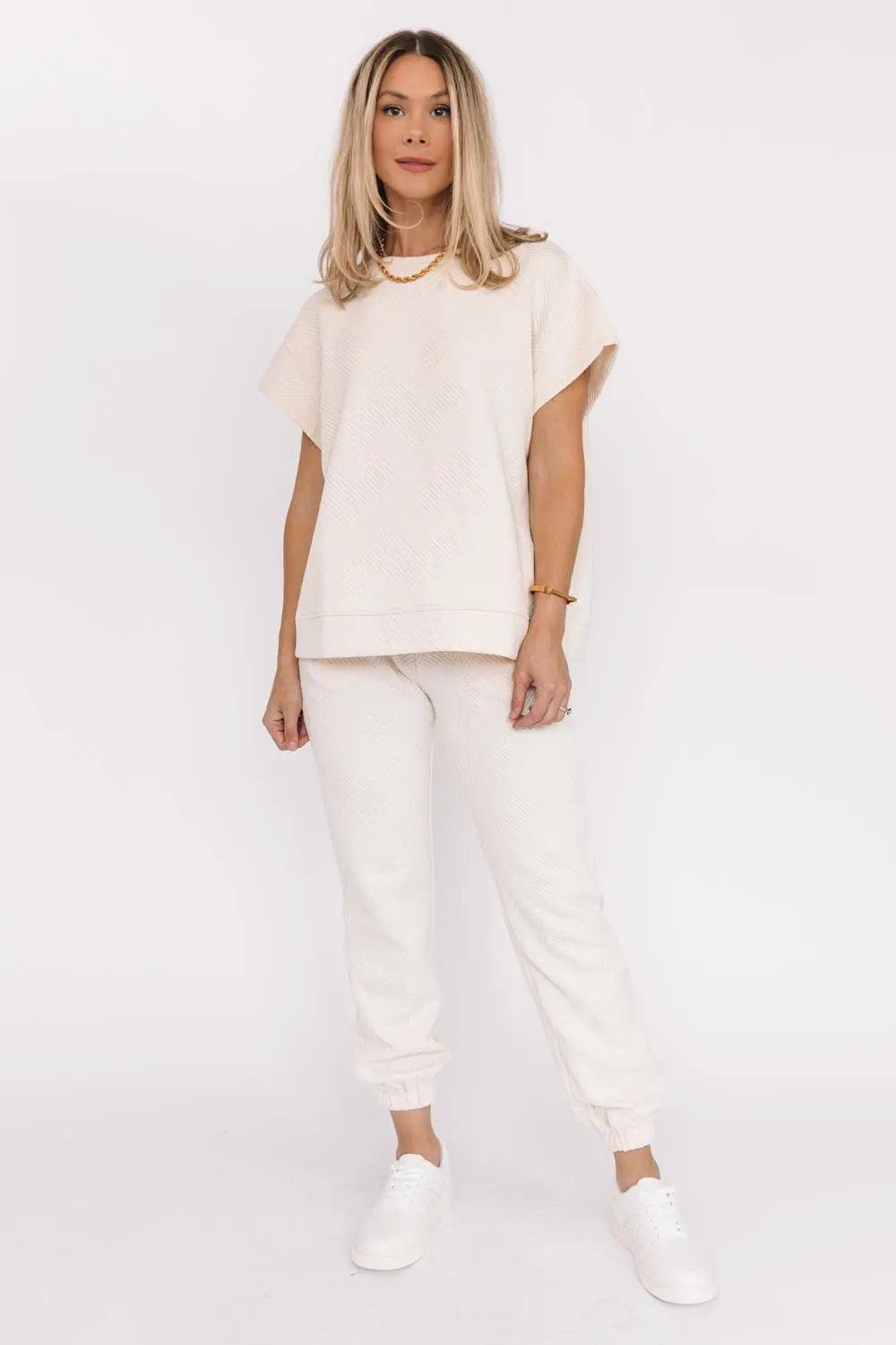 Weekend Vibe Cream Textured Sweater Top 162 SS TOPS 