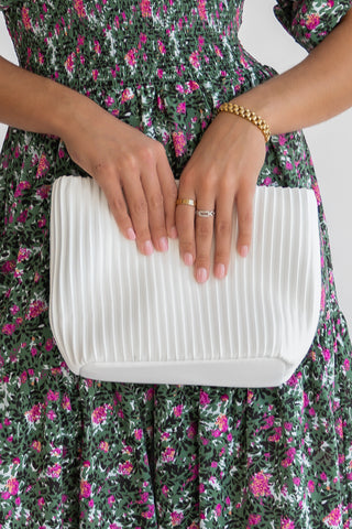 White Pleated Bucket Bag